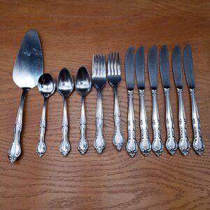 Vtg Hampton Court Stainless Flatware Set Japan 21 Pc Forks Spoons Knives Server